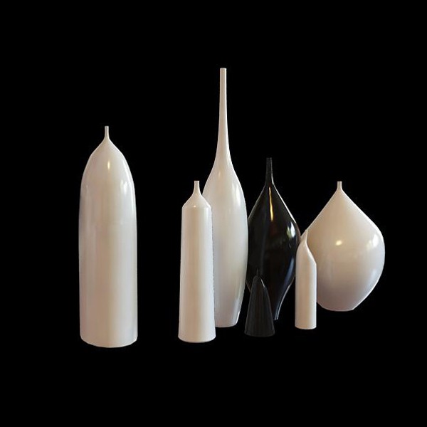 Set of 7 porcelain vase 3d rendering