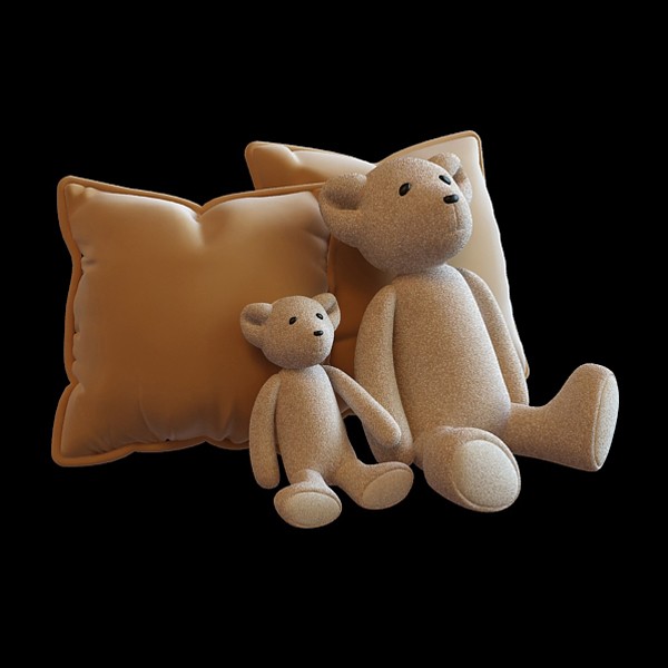 Toy bear figure with pillows 3d rendering