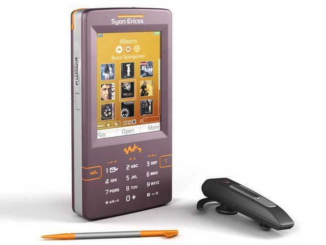 Sony Ericsson phone with bluetooth headset 3d rendering