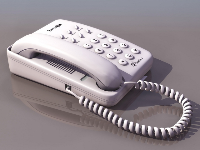 Corded white telephone 3d rendering