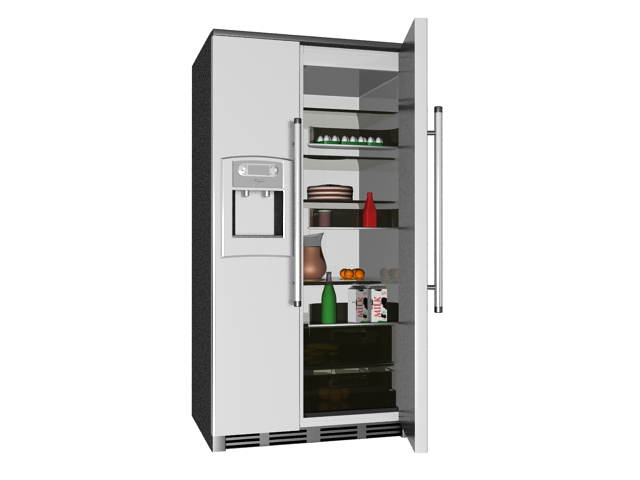 Open refrigerator with foods 3d rendering