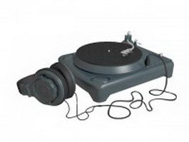 Vintage turntable with headphone 3d model preview