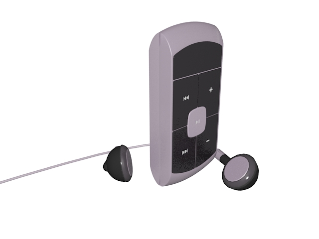 MP3 player with earphone 3d rendering