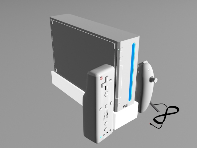 Wii console with Wii remote 3d rendering