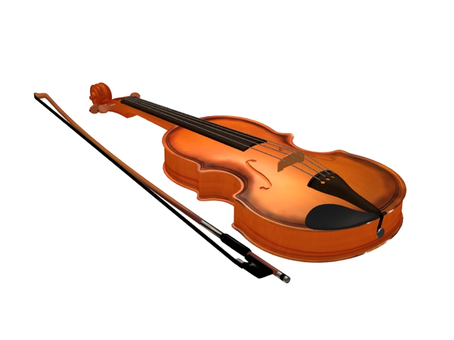 Violin with bow 3d rendering