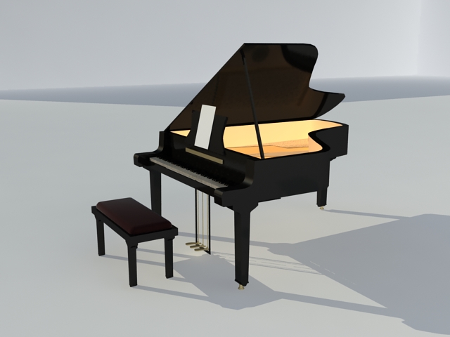 Piano and bench 3d rendering