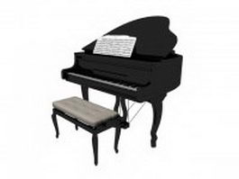 Grand piano with bench and music score 3d model preview