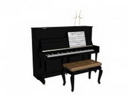 Upright piano 3d model preview