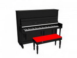 Upright piano and bench 3d model preview