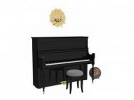 Black piano and decorations 3d preview