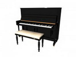 Upright piano and bench 3d preview