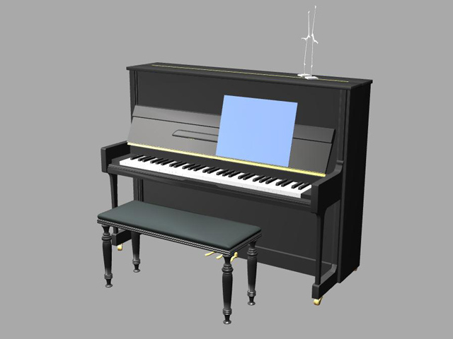 Upright piano and bench 3d rendering