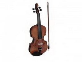 Modern violin with bow 3d model preview