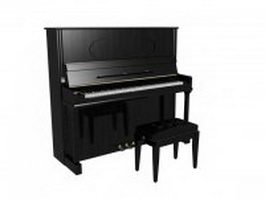 Black upright piano and bench 3d model preview