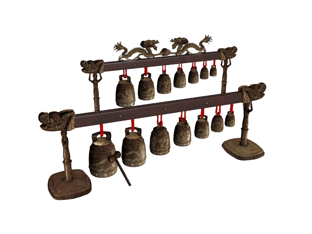 Ancient Chinese musical instrument Bianzhong 3d rendering