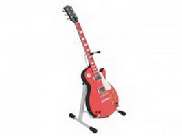 Red electric guitar on the stand 3d model preview