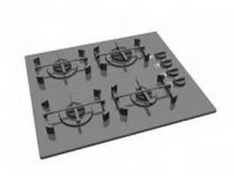 4 burner gas cooktop 3d model preview