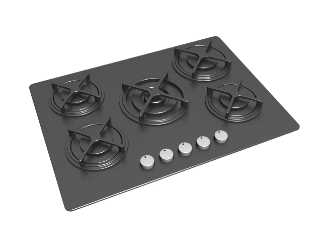 Stainless steel gas cooktop 3d rendering