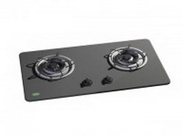 2 burner stainless steel gas cooktop 3d model preview