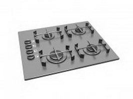 Cast iron gas cooktop 3d model preview