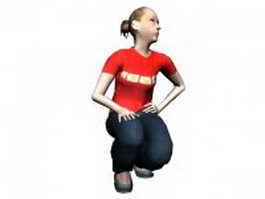 Squat sitting woman 3d model preview