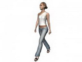 Walking woman in jeans 3d model preview