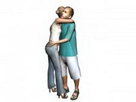 Man and woman embrace 3d model preview