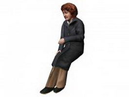Woman sitting dressed in winter overcoat 3d model preview
