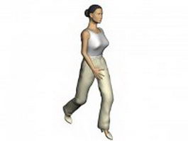 Woman in white undershirt walking 3d model preview