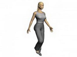 Woman in undershirt walking 3d model preview