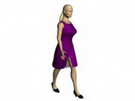Woman in purple minidress 3d model preview