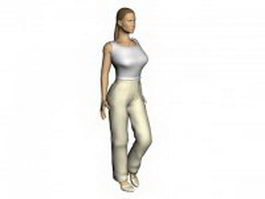 Woman in sleeveless shirt and pants 3d model preview