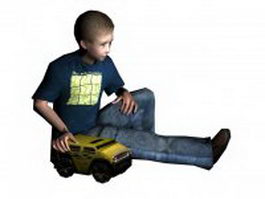 Little boy sitting with toy truck 3d model preview