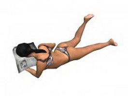 Bikini girl reading newspaper 3d model preview