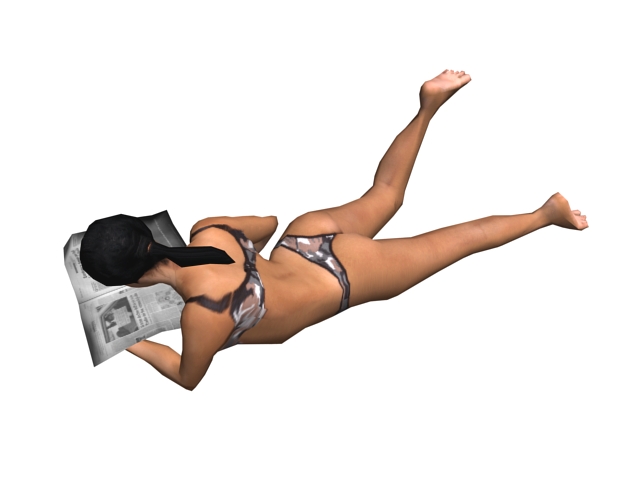 Bikini girl reading newspaper 3d rendering