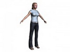 Female people T pose 3d model preview