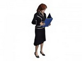 Office lady reading documents 3d model preview