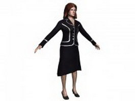 Office lady standing with T-pose 3d model preview