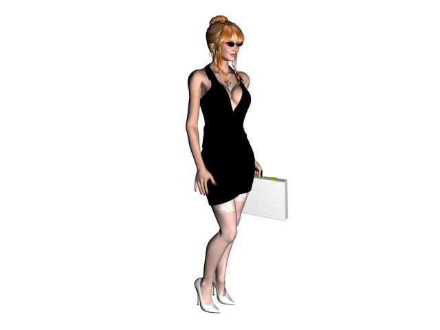 Young blonde in low V party dress 3d rendering