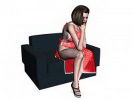 Sexy woman thinking on sofa 3d model preview