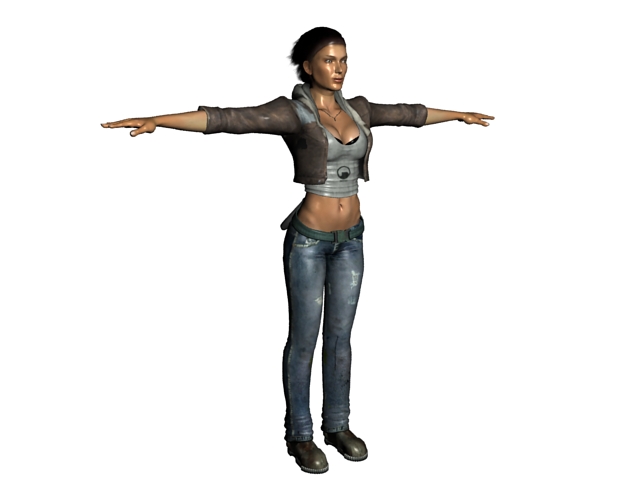 Tough woman cop standing T-pose 3d rendering