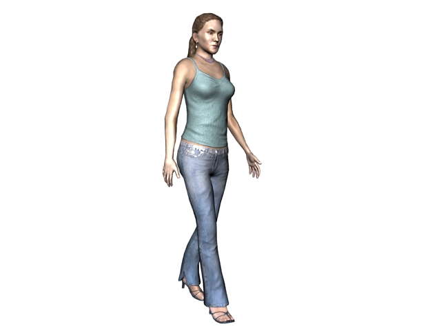 Woman in slip dress and jeans 3d rendering