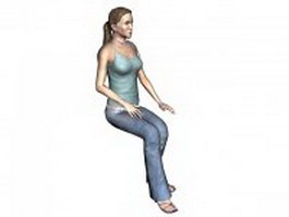 Woman in jeans and spaghetti top 3d model preview