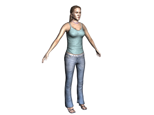 Woman in spaghetti top standing T-pose 3d rendering