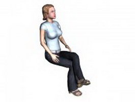 Young woman sitting with legs crossed 3d model preview