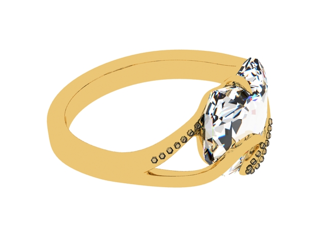 Gold diamond ring 3d rendering