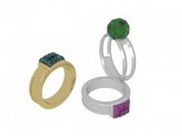 Fashion gemstone rings 3d model preview