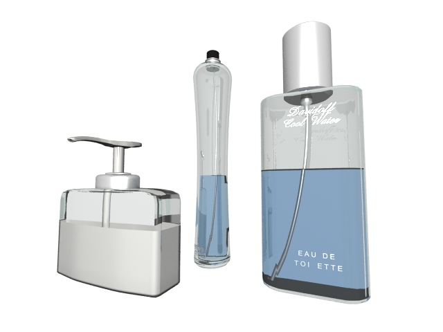 Three bottles of perfume 3d rendering