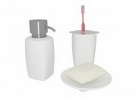 Ceramic bathroom set with toothbrush 3d model preview