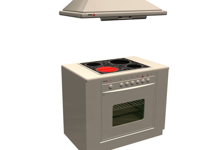 Stove oven and extractor hood 3d rendering